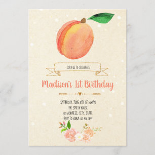 Peach birthday party invitation