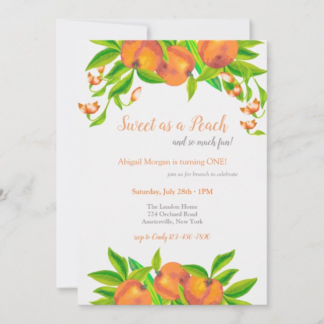 Peach Birthday Party Invitation (Front)