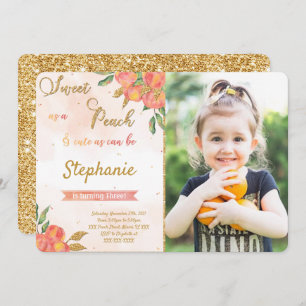 Peach Birthday Photo Invitations