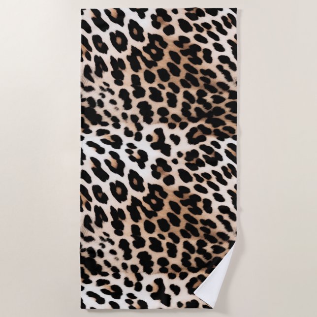 Peach Black Cream Leopard Animal  Beach Towel (Front)