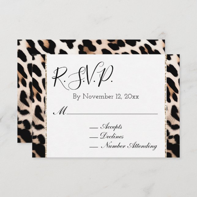 Peach Black Cream Leopard RSVP Enclosure Card (Front/Back)
