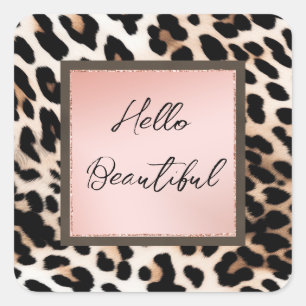 Peach Black Cream Leopard Square Sticker