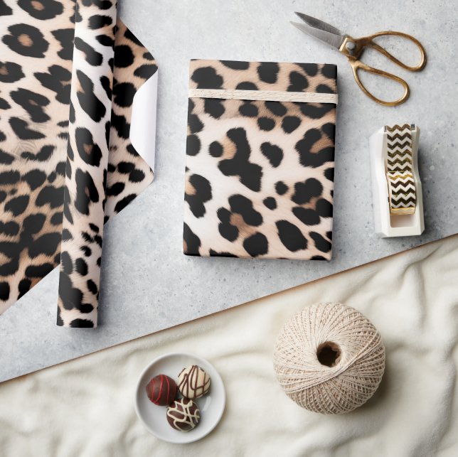 Peach Black Cream Leopard  Wrapping Paper (Crafts)