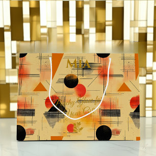 Peach & Black Geometric Contemporary Gift Bag