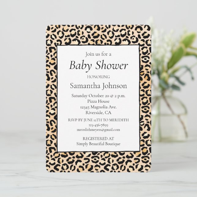 Peach Black Leopard Print      Invitation (Standing Front)