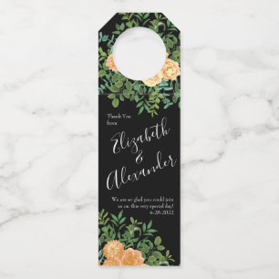 Peach & Black Peony & Rose Floral Wedding Bottle Tag