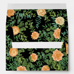 Peach & Black Peony & Rose Floral Wedding Envelope