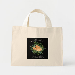 Peach Black Peony & Rose Floral Wedding Mini Tote Bag