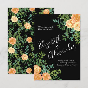 Peach & Black Peony Rose Wedding Save Date Invitation