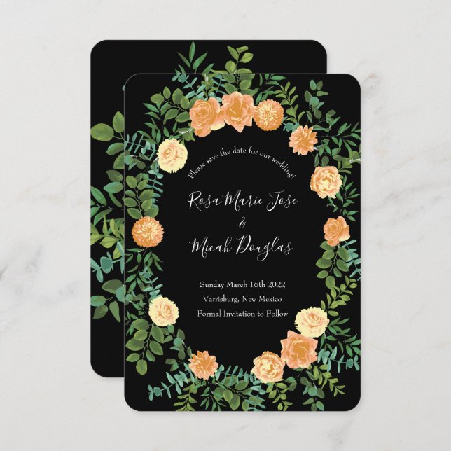 Peach Black Peony Rose Wedding Save Date Invitation (Front/Back)