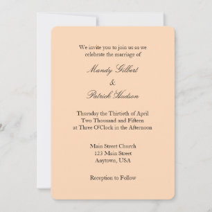 Peach Black Plain Simple Wedding Invitation