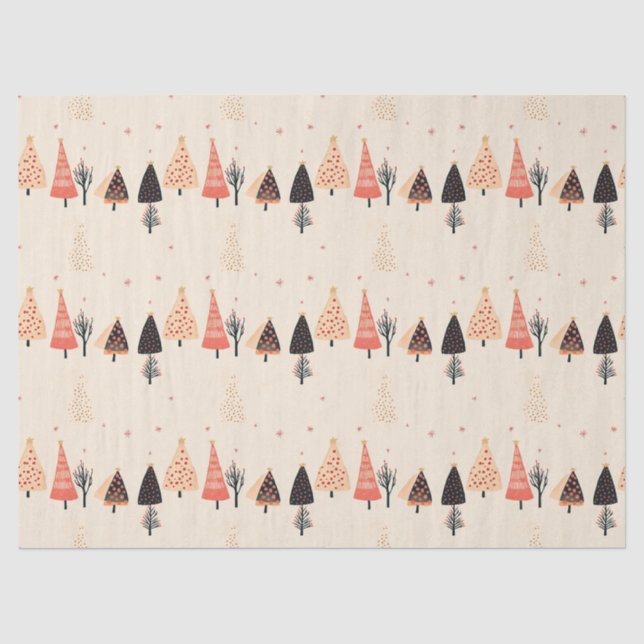 Peach, Black Polka Dot Trees with Snowflakes Tissue Paper (Front)