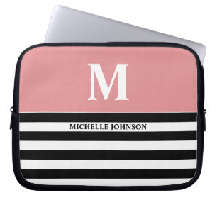 Peach Black Striped Laptop Case for Women or Girl