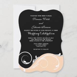 Peach Black Swirl Bracket Wedding Invites