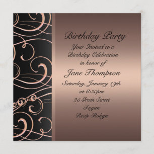Peach/Black Swirl Side Border Birthday Invite