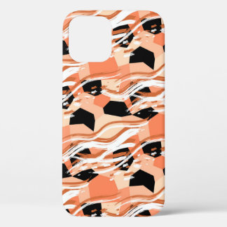 Peach Black White Abstract Pattern. iPhone 12 Case