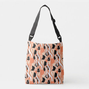 Peach Black White Abstract Pattern. Crossbody Bag