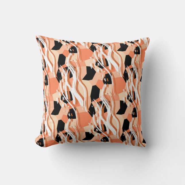 Peach Black White Abstract Pattern. Cushion (Front)
