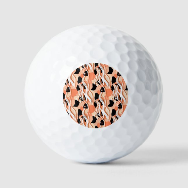 Peach Black White Abstract Pattern. Golf Balls (Front)