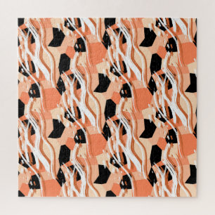 Peach Black White Abstract Pattern. Jigsaw Puzzle