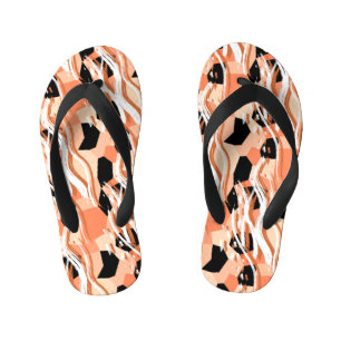 Peach Black White Abstract Pattern. Kid's Flip Flops