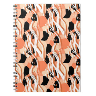 Peach Black White Abstract Pattern. Notebook