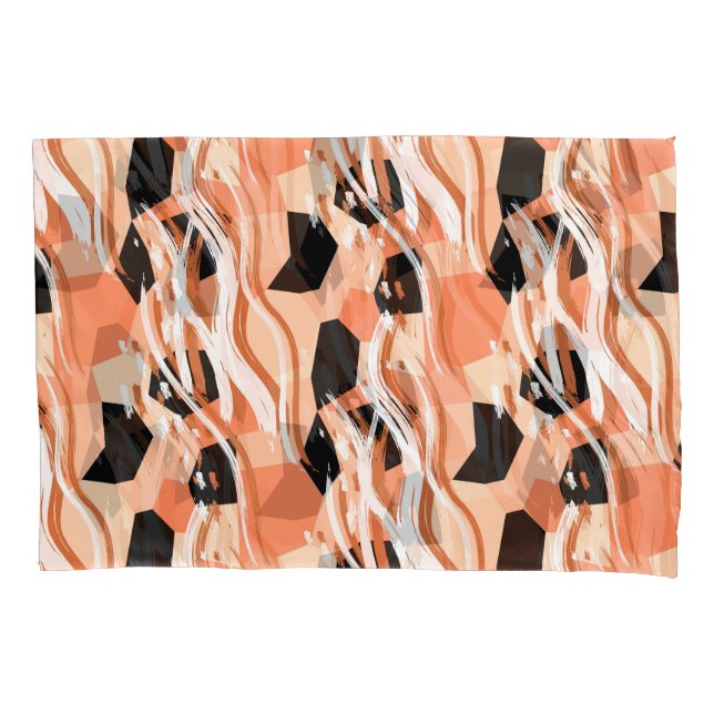 Peach Black White Abstract Pattern. Pillowcase (Front)