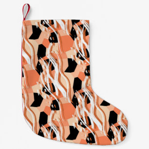 Peach Black White Abstract Pattern. Small Christmas Stocking