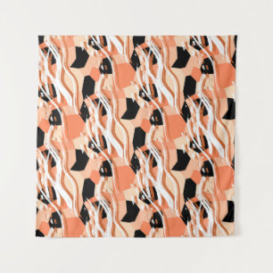 Peach Black White Abstract Pattern. Tapestry