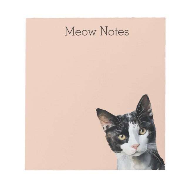 Peach Black White Kitty Cat Notepad (Front)