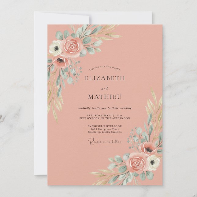 Peach Bloom Botanical Romance Wedding Invitation (Front)