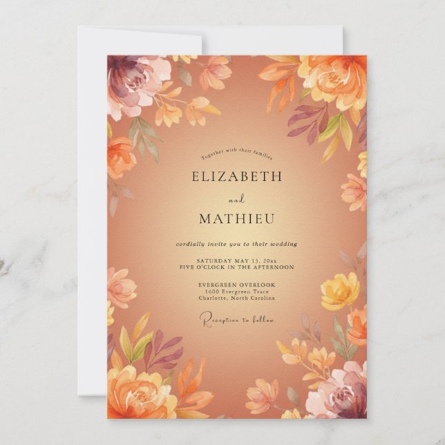 Peach Blossom Autumn Romance Wedding Invitation (Front)