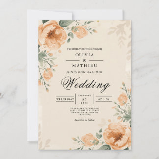 Peach Blossom Botanical Elegance Wedding Invitation