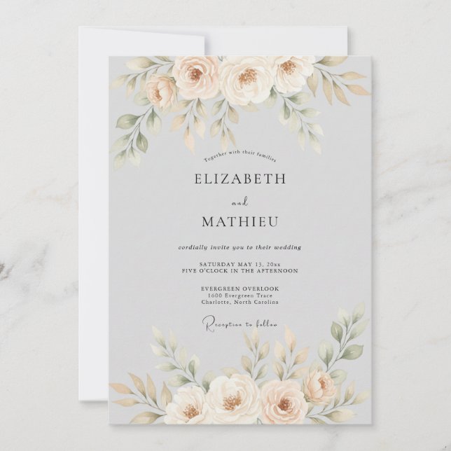 Peach Blossom Botanical Flourish Wedding Invitation (Front)
