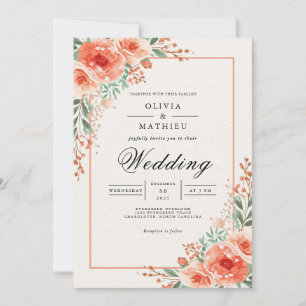 Peach Blossom Botanical Whimsy Wedding Invitation