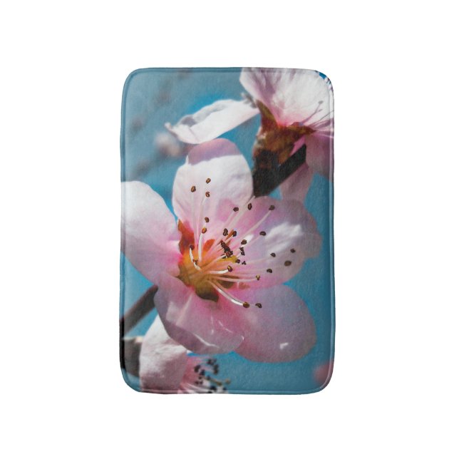 Peach Blossom Branch and Blue Sky Bath Mat (Front Vertical)
