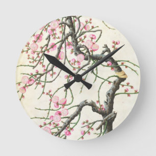 Peach blossom (colour on paper) round clock
