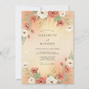 Peach Blossom Floral Romance Wedding Invitation