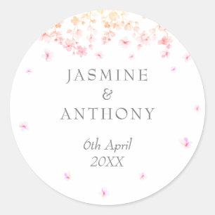 Peach Blossom Floral Wedding Classic Round Sticker