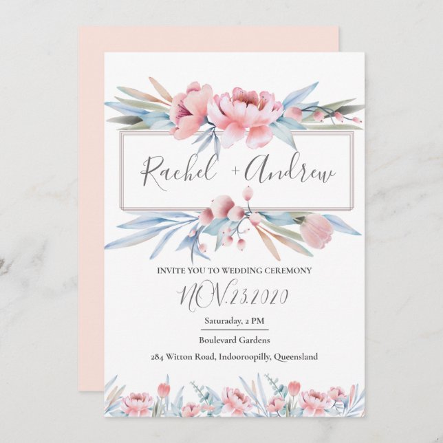 Peach Blossom | Floral Wedding Invitation (Front/Back)