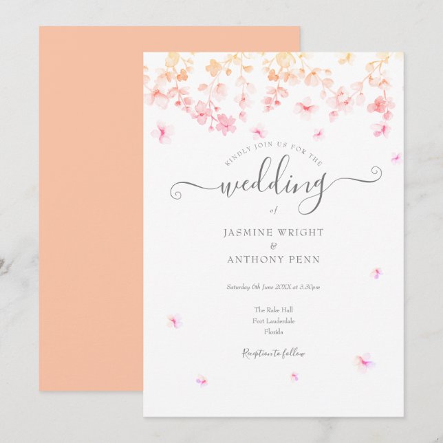 Peach Blossom Floral Wedding Invitation (Front/Back)