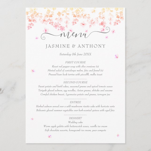 Peach Blossom Floral Wedding Menu (Front)
