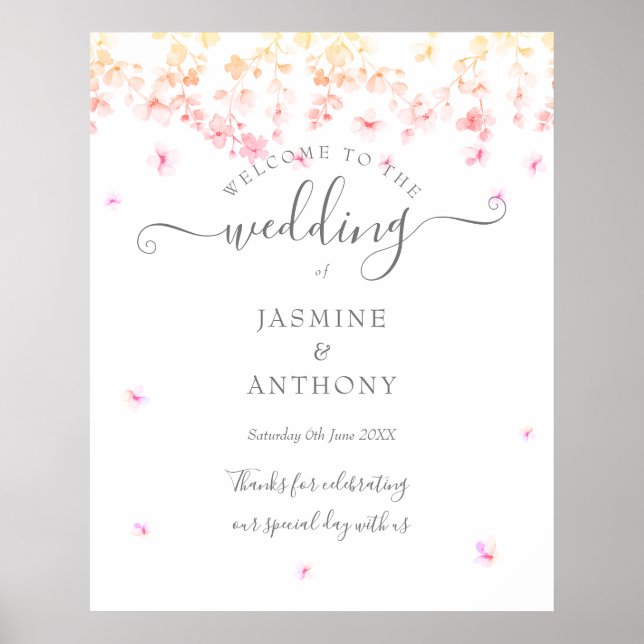 Peach Blossom Floral Wedding Poster (Front)