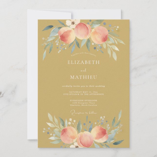 Peach Blossom Flourish Wedding Invitation (Front)