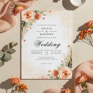Peach Blossom Flourish Wedding Invitation