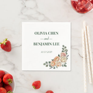 Peach Blossom & Golden Lattice Custom Wedding Napkin