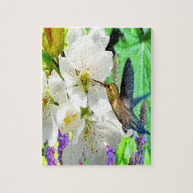 Peach Blossom Hummingbird Jigsaw Puzzle (Vertical)