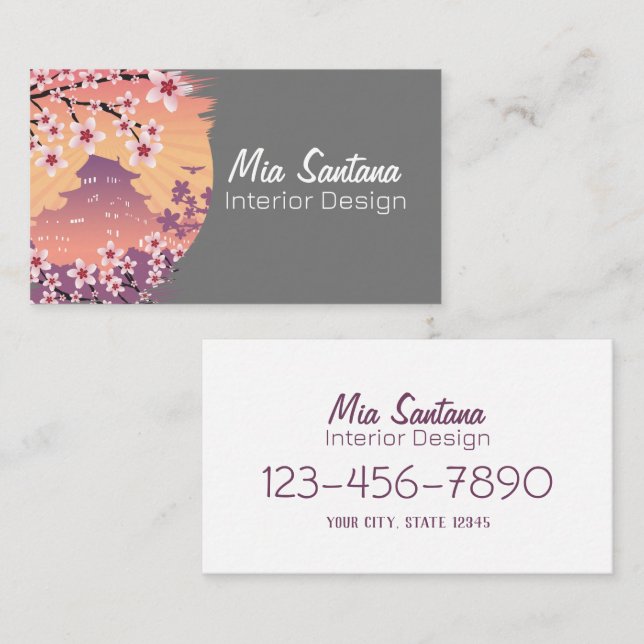 Peach Blossom Interior Design Business Card (Front/Back)