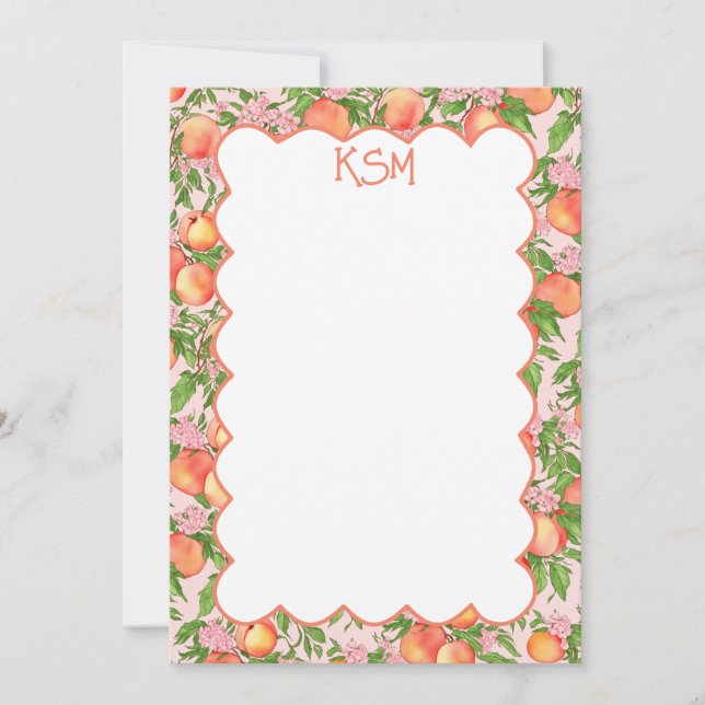 Peach Blossom Monogram Note Cards (Front)