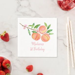 Peach Blossom One Sweet Peach Birthday Napkin